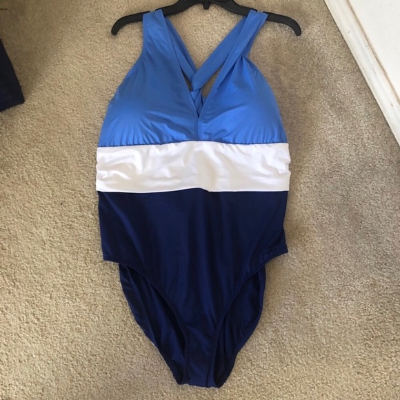 Ralph Lauren Other - Ralph Lauren Halter Tummy-Control One-Piece plus size 20W Blue and white NWT